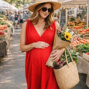 Hatch Amira Caftan Maternity Dress – OS – Poppy Red
